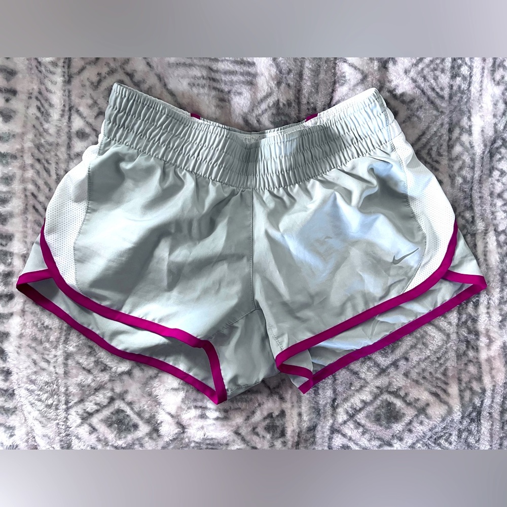 NIKE dri fit running shorts grey/white/purple size small